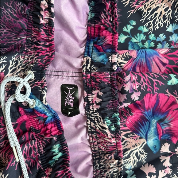 PSYCHO TUNA Pink and Blue Tropical Swim Trunks with Drawstring Waist L - Picture 6 of 6
